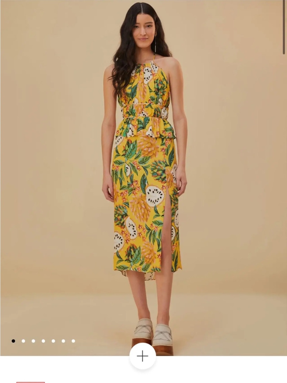 FARM Rio Yellow Biriba Halter Dress with Slit and Open Back